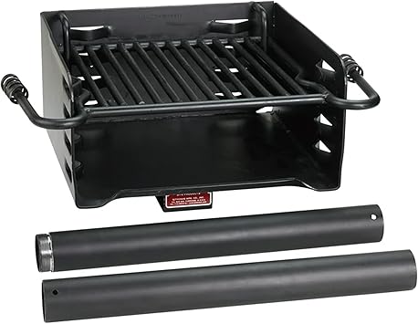 Pilot Rock Park Style Heavy Duty Steel Outdoor BBQ Charcoal Grill with Cooking Grate and 360 Degree Swivel Post for Camping or Backyard, Black