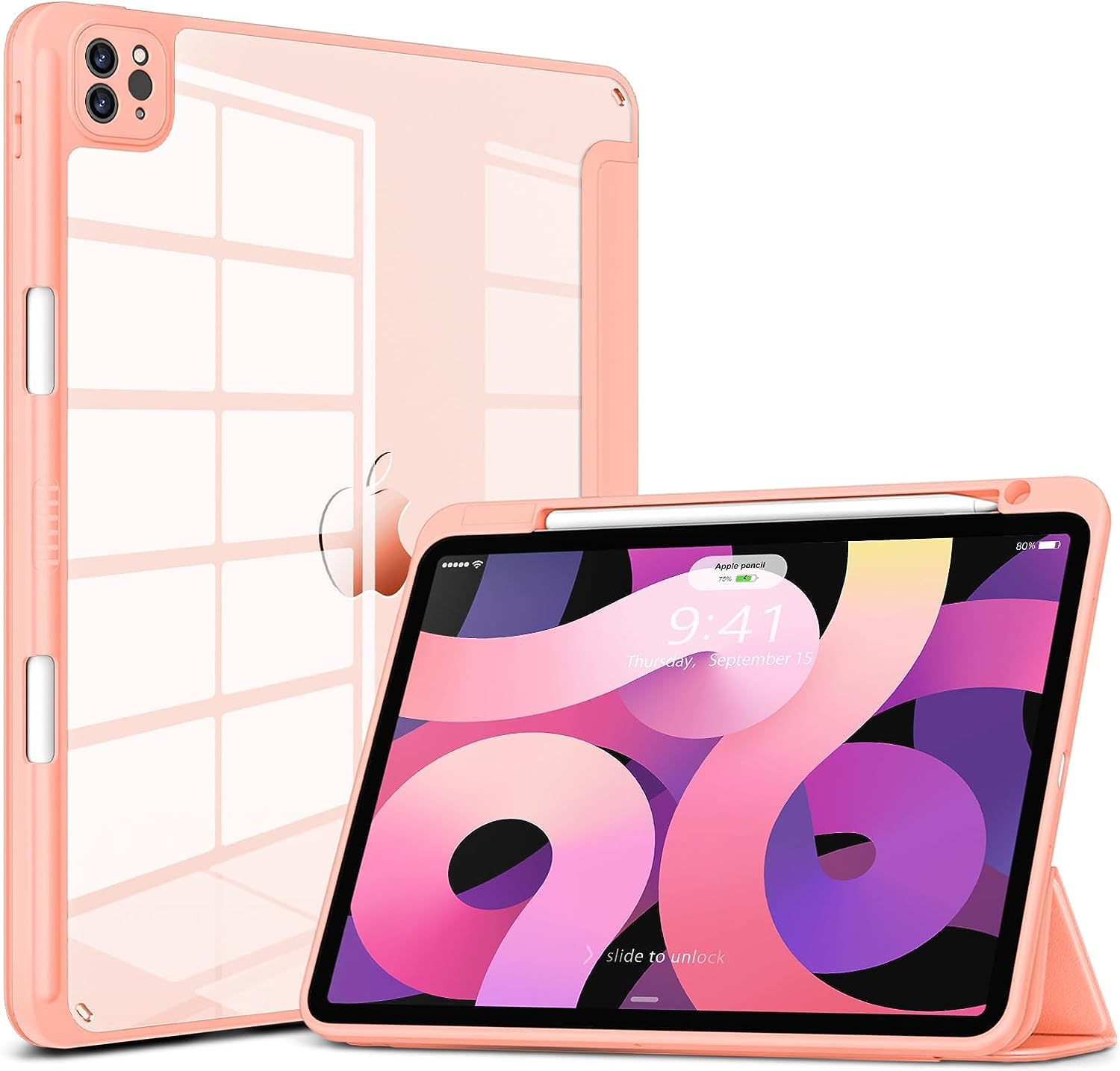 Printme for iPad Pro 11 Inch Case, iPad Air 5th / 4th Generation 10.9 Inch (2022/2020) Case Transparent Shockproof Back Cover[Built-in Pencil Holder, Auto Sleep/Wake, Camera Protection] (Sand Pink) (B0CG6TZB95) Amazon Price History, Amazon Price Tracker
