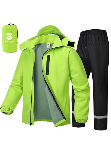 SaphiRose Men's Waterproof Rain Gear 2pcs/set Packable Rain Suit