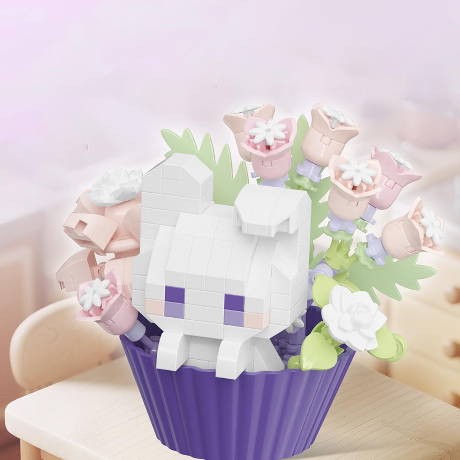 Oligitdi DIY Assembly Building Block Flower Pot Toy, Bunny Flower