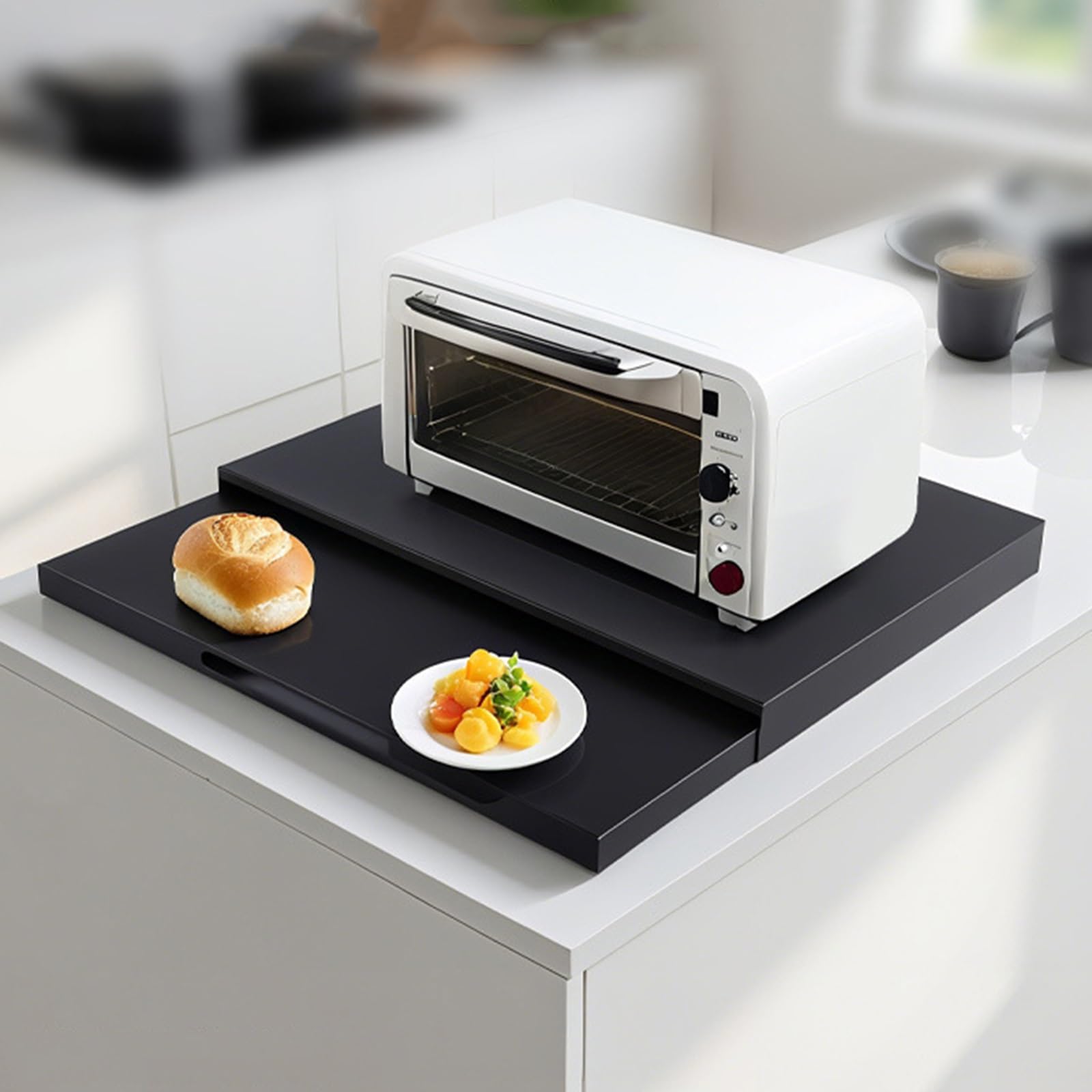 Support de Comptoir pour Micro-Ondes, Acier Organisateur Coulissant et Rétractable pour Micro-Ondes, Station À Café et Rangement D'appareils Électroménagers Étagère Extensible, Blanche