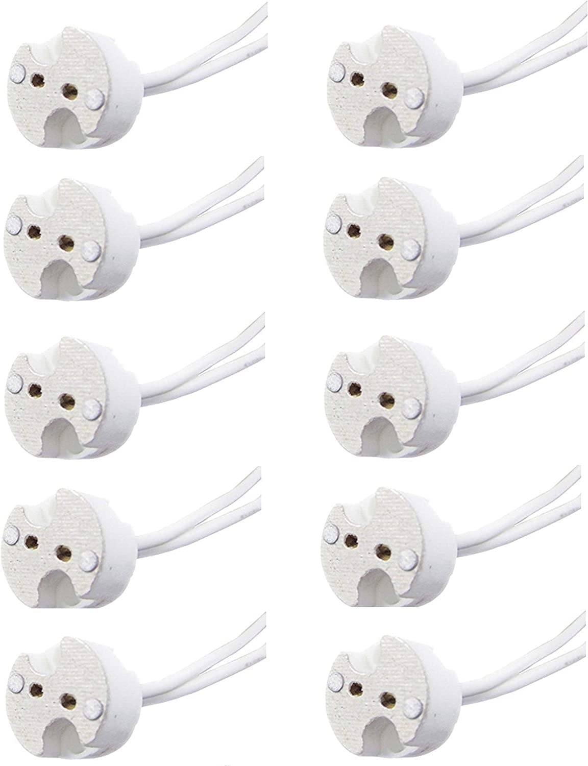 10 Pack Ceramic MR16 / GU5.3 Socket Adapter, Bi-Pin Base, White, 5.5" Wire, 3/4" Stripped Ends, 12V-24V AC/DC, Ceiling Mount-picture-10