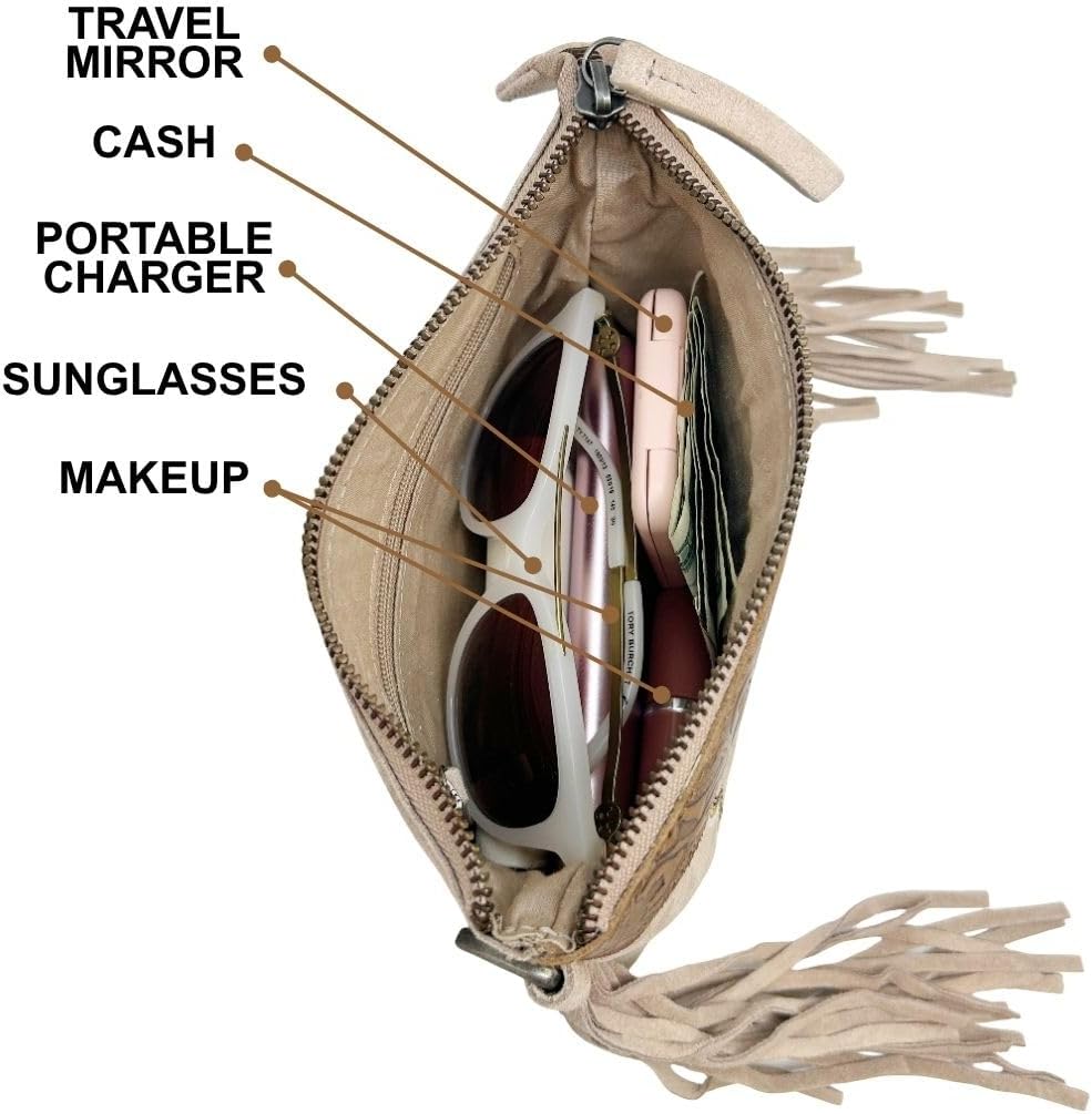 Myra Bag Western Fringe Crossbody for Women - Leather Boho Shoulder Wristlet Purse - Image 8