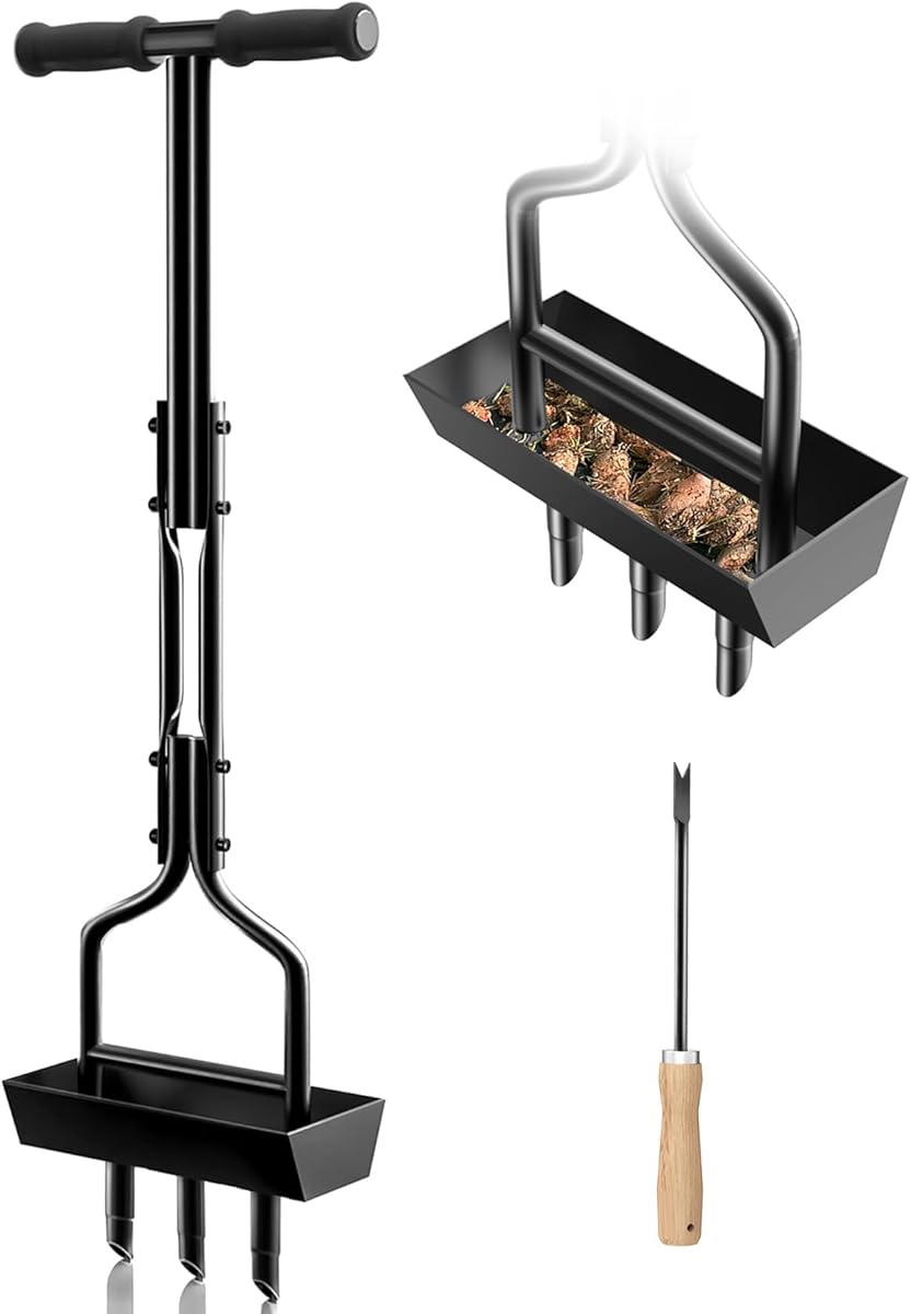 EEIEER Rasenlüfter, Aerifizierer für Rasen Hohlspoon mit Ablageschale und Gartengeräten, T-Griff Rasenbelüfter Vertikutierer Heavy Duty Rasenspecht Rasen Belüften für Verdichtete Böden Rasenpflege