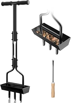 Manual Lawn Aerator with Soil Storage Basket - EEIEER Core Aerator Tool for Soil Aeration, Yard Aerating Tools with 3 Efficient Coring Tines & Cleaning Tool for Yard,Garden, Lawn Care - 38