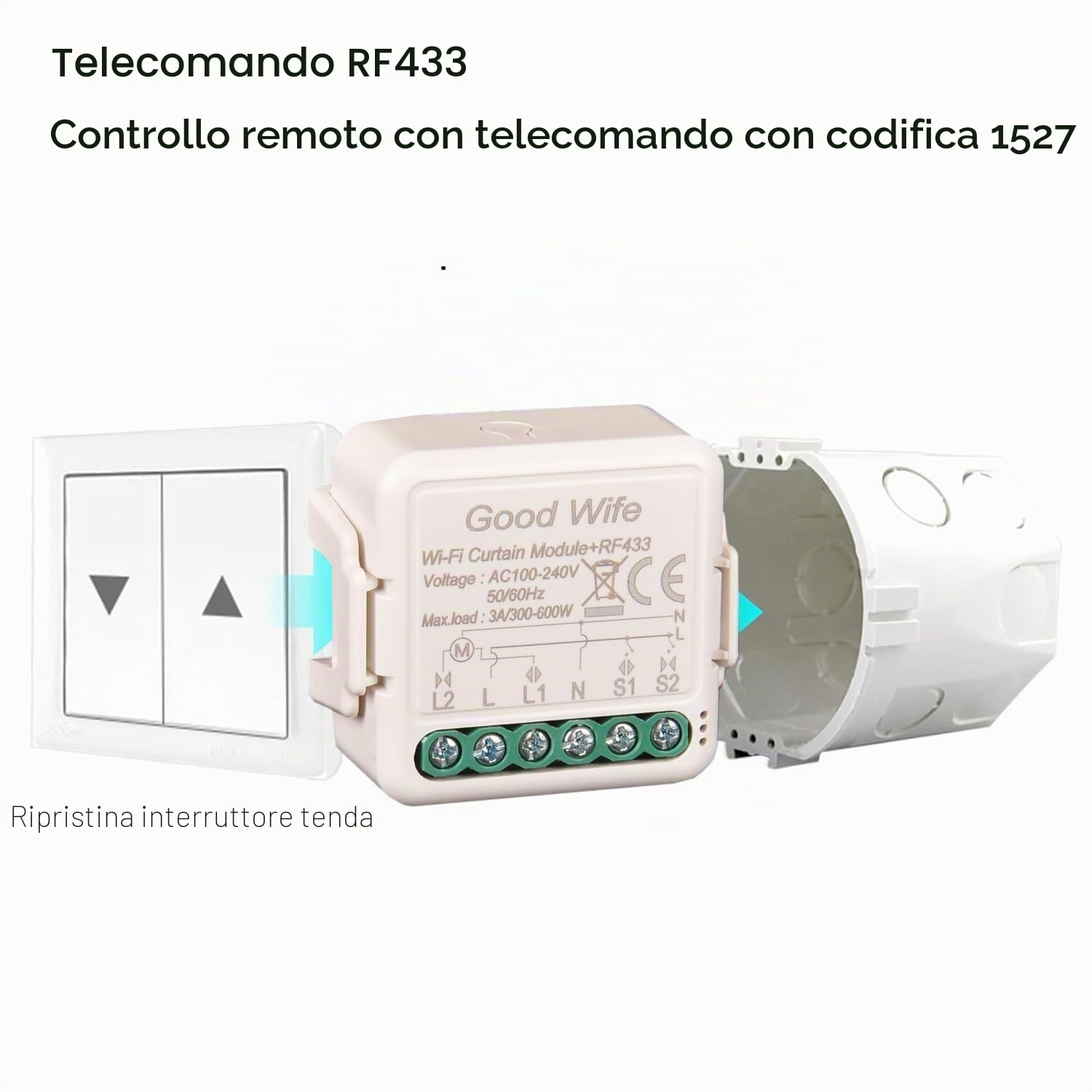 Interruttore Tapparelle RF+WiFi Switch per Tenda, Relè Modulo Comando Smart per Tapparelle Elettriche, Controllo App Smart Life, Comando Vocale Alexa