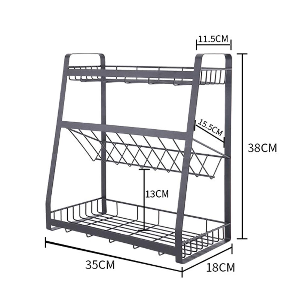 Scaffale per spezie in metallo a 3 livelli, montaggio senza foratura, mensola portaoggetti da cucina per spezie e bottiglie di olio, per bagno, nero (01)