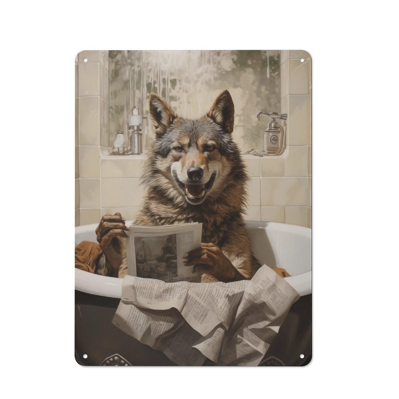 Junmoney Wolf Bathtub For Garden Room Or Summerhouse, Retro Metal Sign 40X30cm, For Metal Sign Collectors, For Vintage Wall Decor Fans