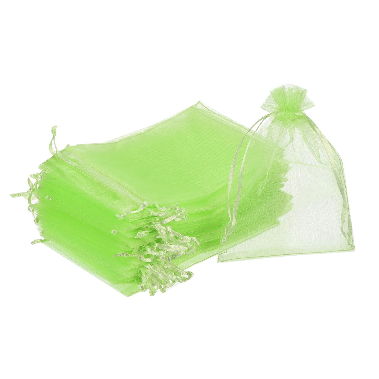 sourcing map 100pcs Organza Bags 11x16cm Drawstring Favor Pouches Sheer Mesh Bag for Gift Jewelry Wedding Party Christmas Candy Deep Green