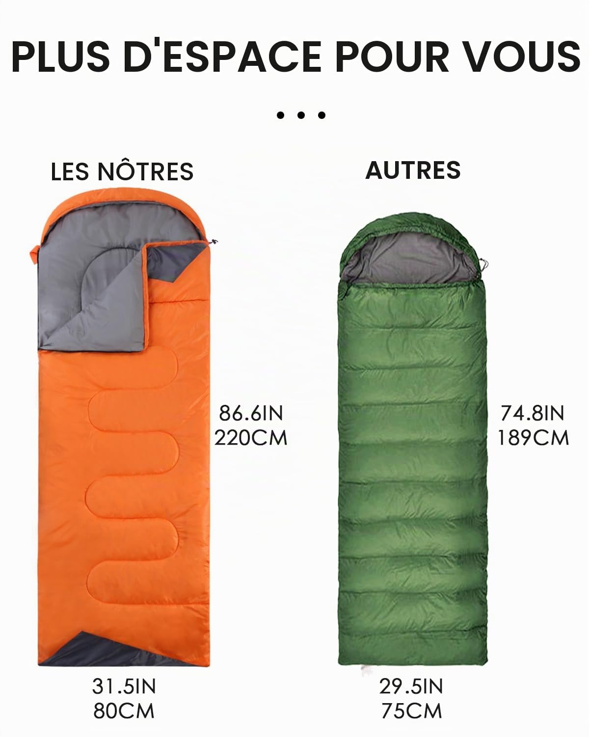 Sacs de couchage pour adultes - Léger et imperméable - Pour temps froid - Pour filles, garçons, hommes - Pour le camping, la randonnée, les voyages en plein air, la chasse avec sacs de compression