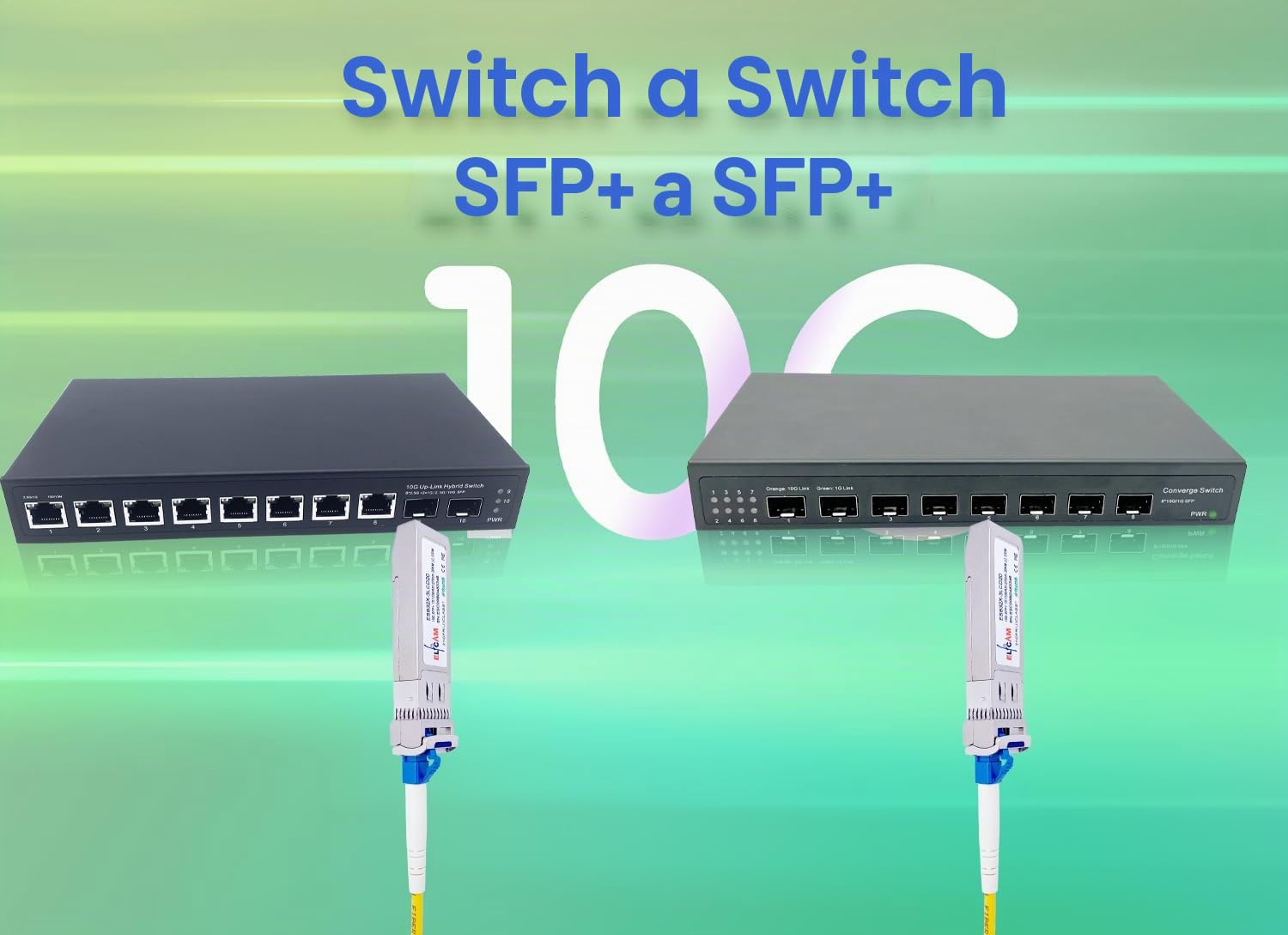Elfcam® - 2 Piezas 10G SFP+ Bidi Modulo, Conector Fibra Optica LC/UPC Monomodo Simplex, TX1270nm / RX1330nm y TX1330nm / RX1270nm, DDM 20KM