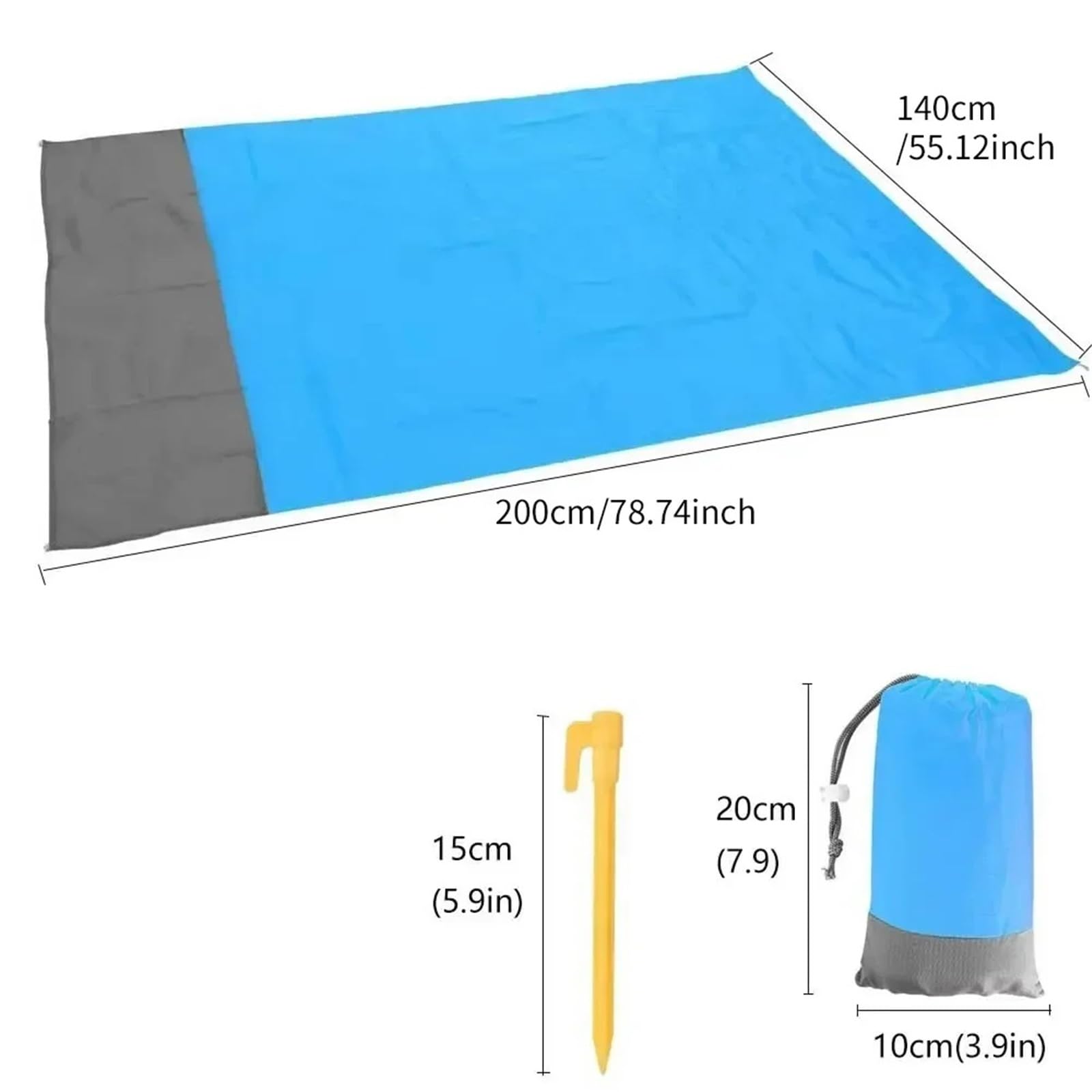 Tappetino da spiaggia impermeabile a prova di sabbia, 200 x 140 cm, portatile, ad asciugatura rapida, per spiaggia, foto, campeggio, viaggi, colore blu