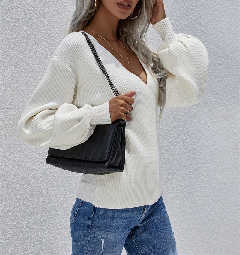 Crossover-Pullover Mit Tiefem V-Ausschnitt Für Damen, Slim-Fit-Pullover Mit Langen Ärmeln, Weiche Feinstrickpullover Für Damen, Leichte Winter-Pullover-Strickwaren