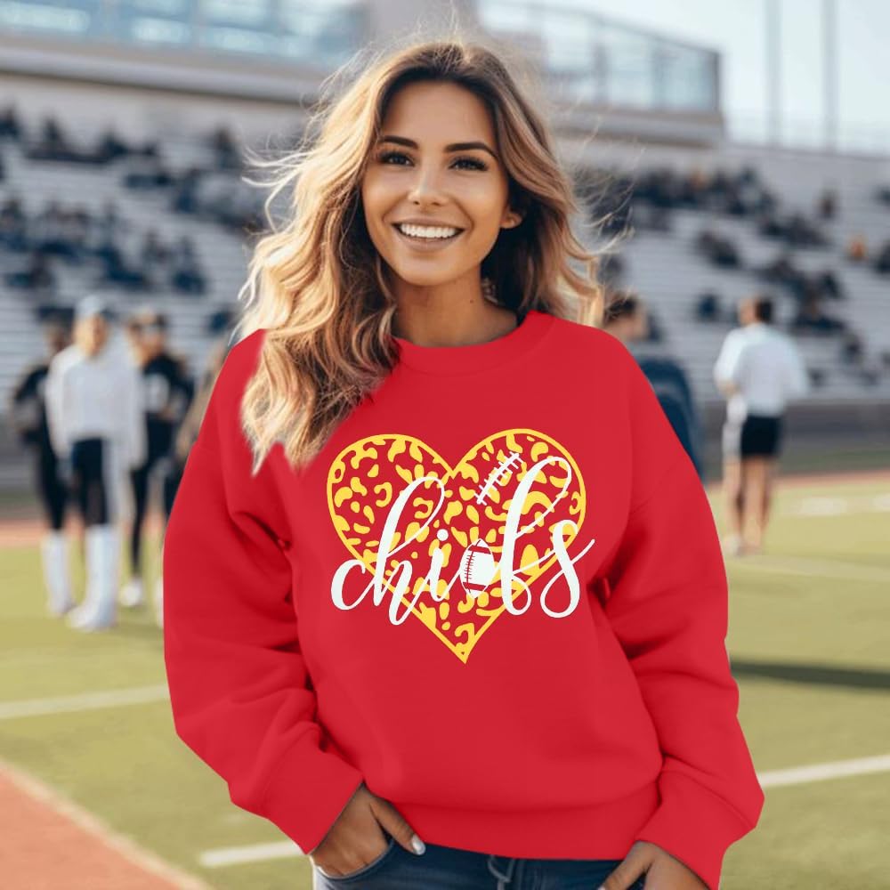 LUKYCILD Game Day Sweatshirts for Women Football Sweatshirt Team Fans Pullover Shirt Heart Graphic Crewneck Long Sleeve Tops - Image 3