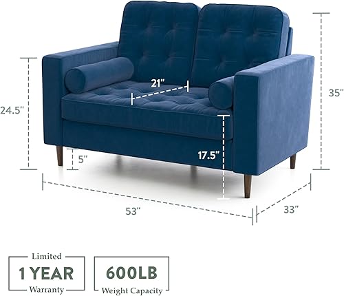 Miniatura 2 de Edenbrook Lynnwood - Sofá biplaza tapizado, sofá biplaza pequeño de terciopelo azul marino, muebles de sala de estar, sofá biplaza moderno de