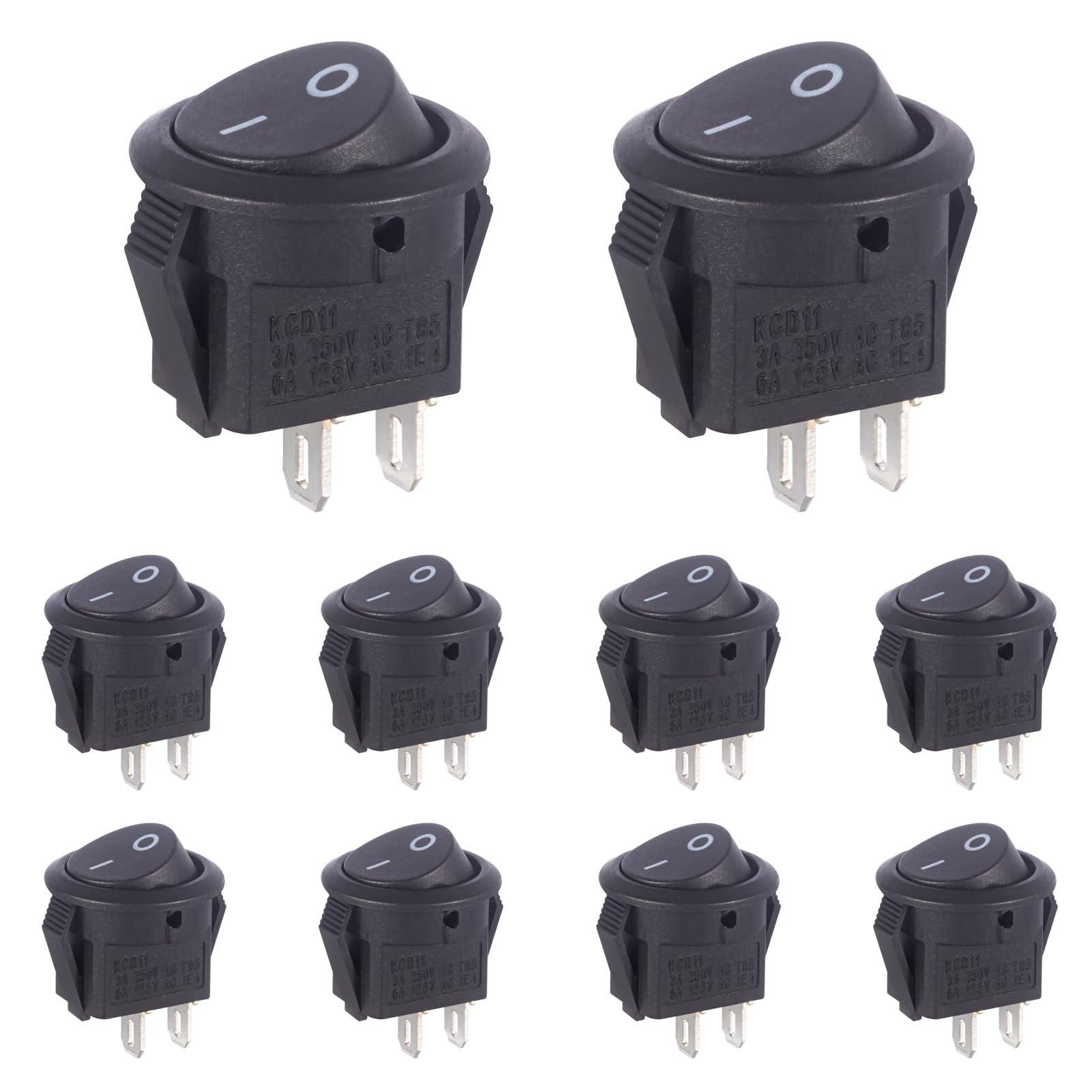 VEXUNGA Interruptor Basculante Mini Interruptores Pulsador Interuptor Conmutador Redondo Pequeño 3A 250V 6A 125V 2 Pines 2 Posiciones ON OFF Negro Encendido/Apagado (10 Piezas)
