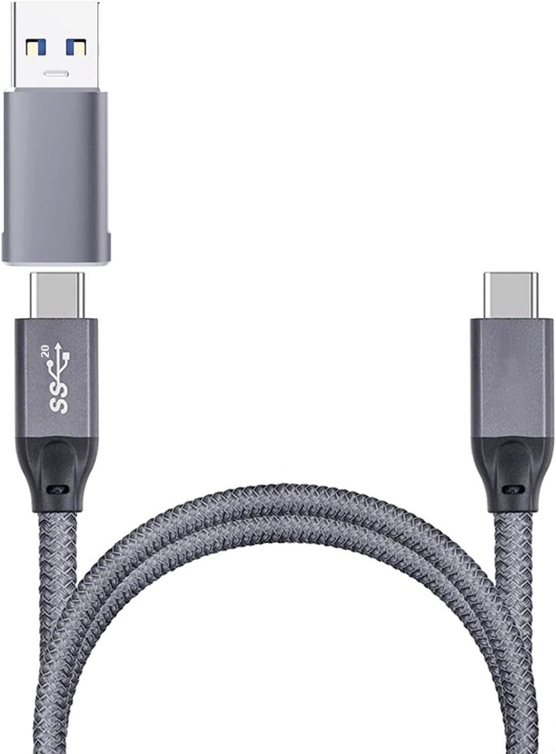 QCEs 10Gbps USB C Female to USB Male Adapter 2Pack and USB C 3.2 Gen 2 Cable 5Ft for Fast Power Charging and Data Transferring