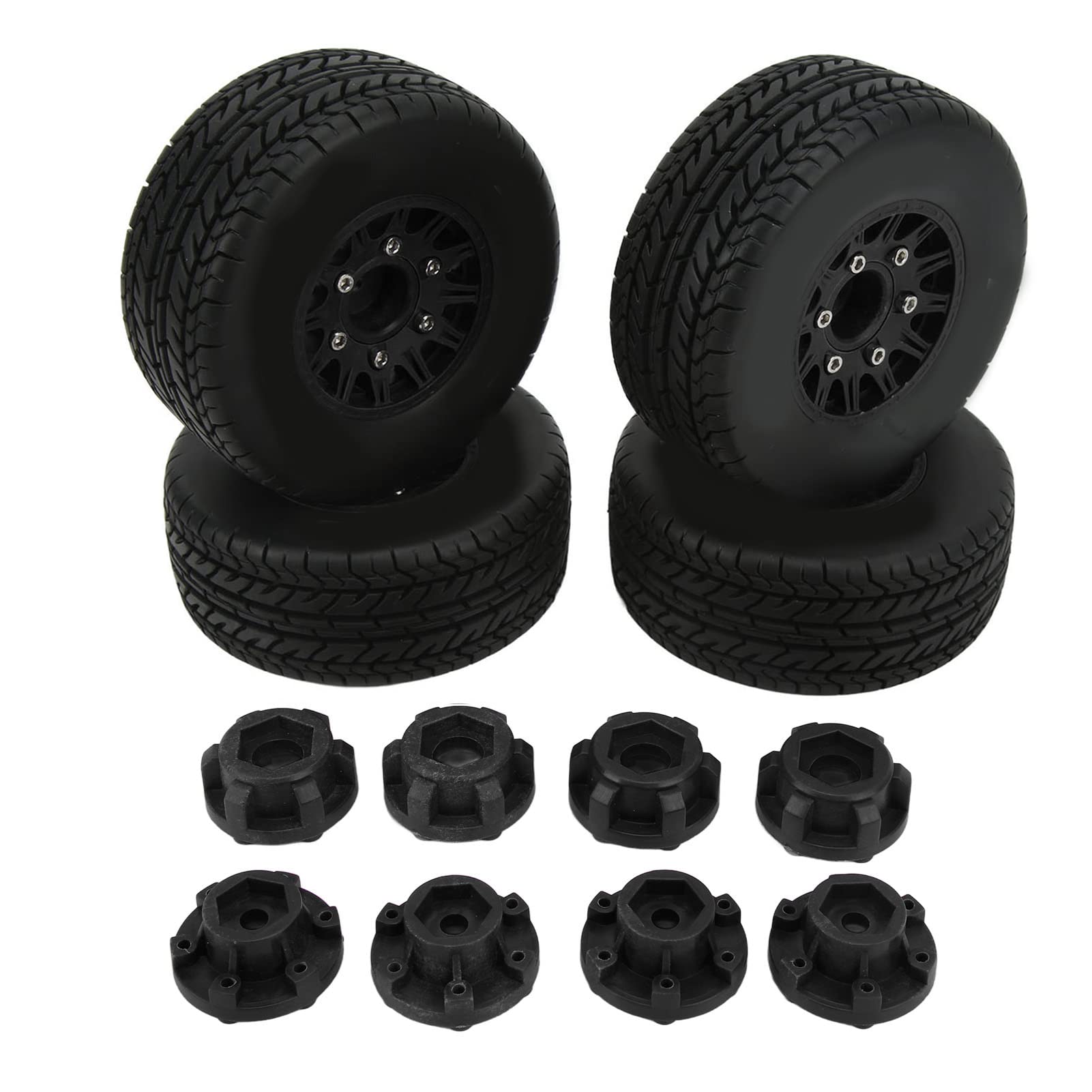 Baxnore RC Short Course Truck Tires 1/10 Scale Heavy Duty Rubber Wheels with 14mm 17mm Hex Adapters for SLASH SENTON LOSI Off Road Racing 4 Pack (Black)