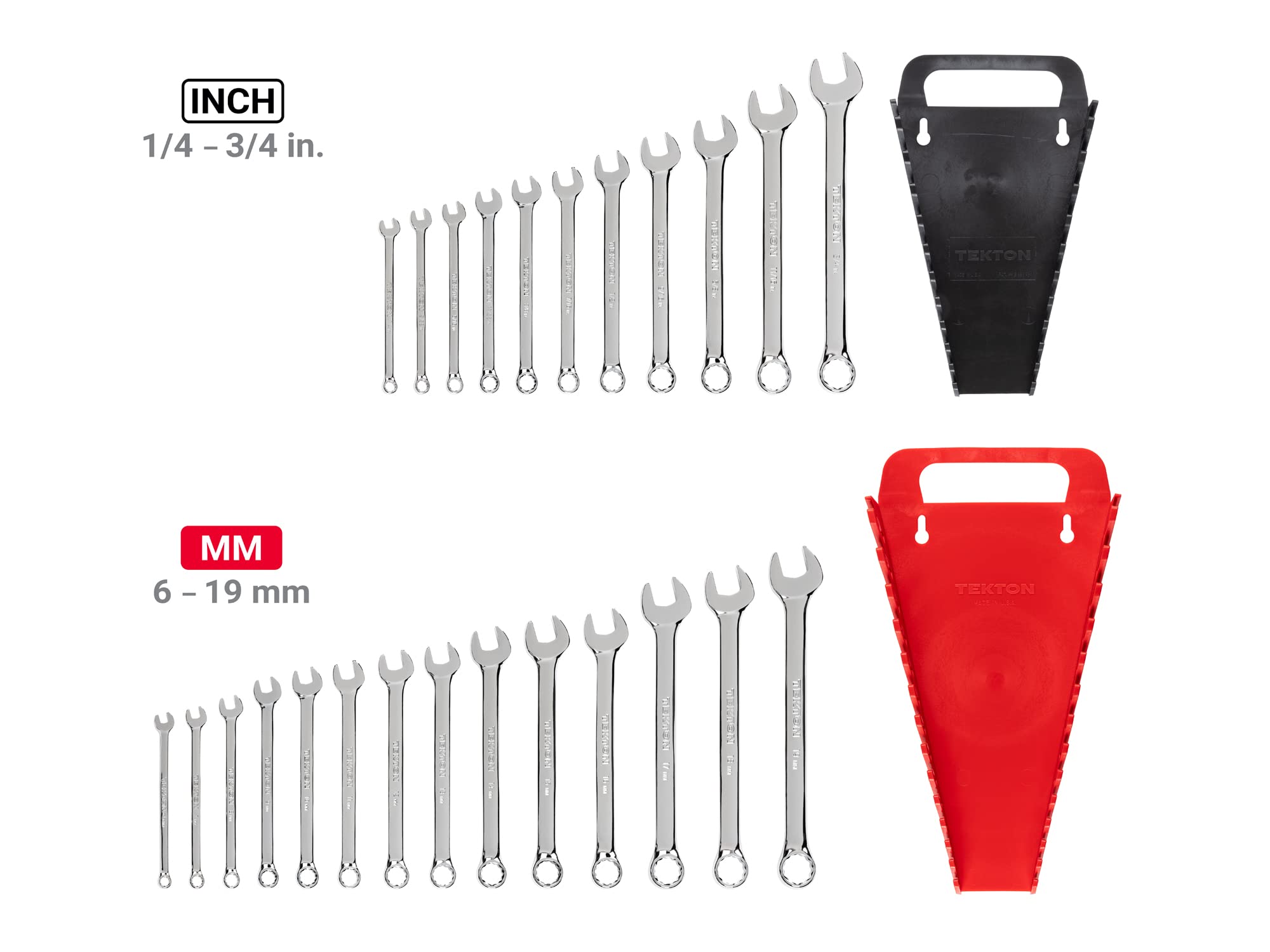 TEKTON WCB92301 zestaw kluczy płasko-oczkowych z uchwytem, 25-częściowy (1/4-3/4", 6-19 mm)