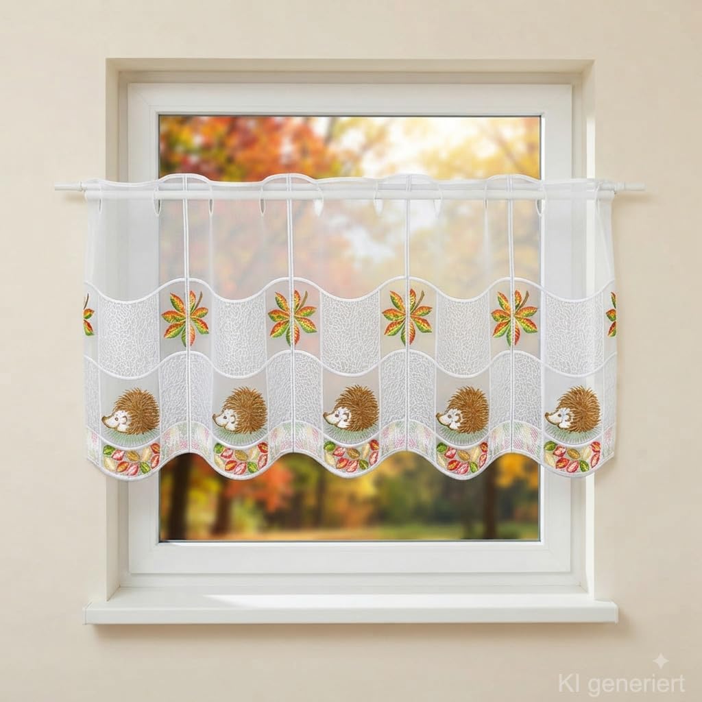 atelier alles-Spitze Kurzgardine Igel im Herbstlaub HxB 55x128 cm