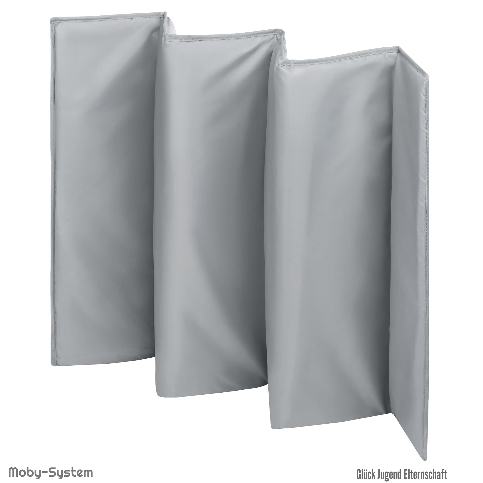 Moby-System Baby Reisebett 128x68 cm – faltbares Kinderreisebett mit Matratze & Tragetasche – Laufstall mit Seitenausgang – für Babys bis 15 kg - Grau