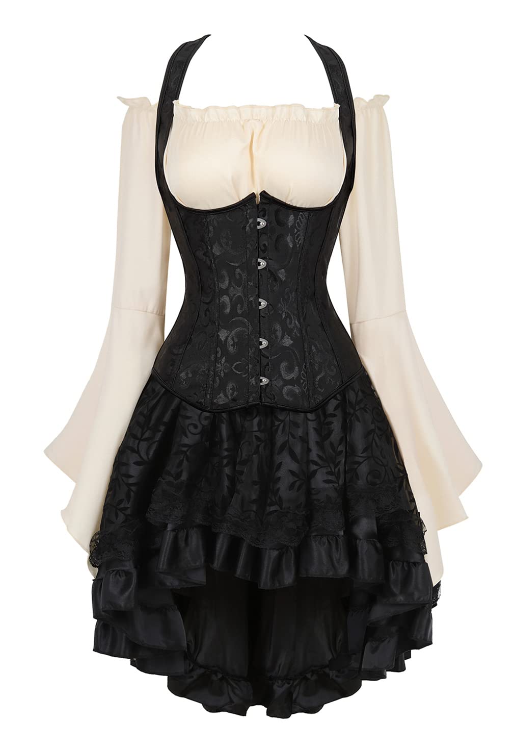 Grebrafan Corset Serre Taille Femme avec Jupe Tulle et Chemisier