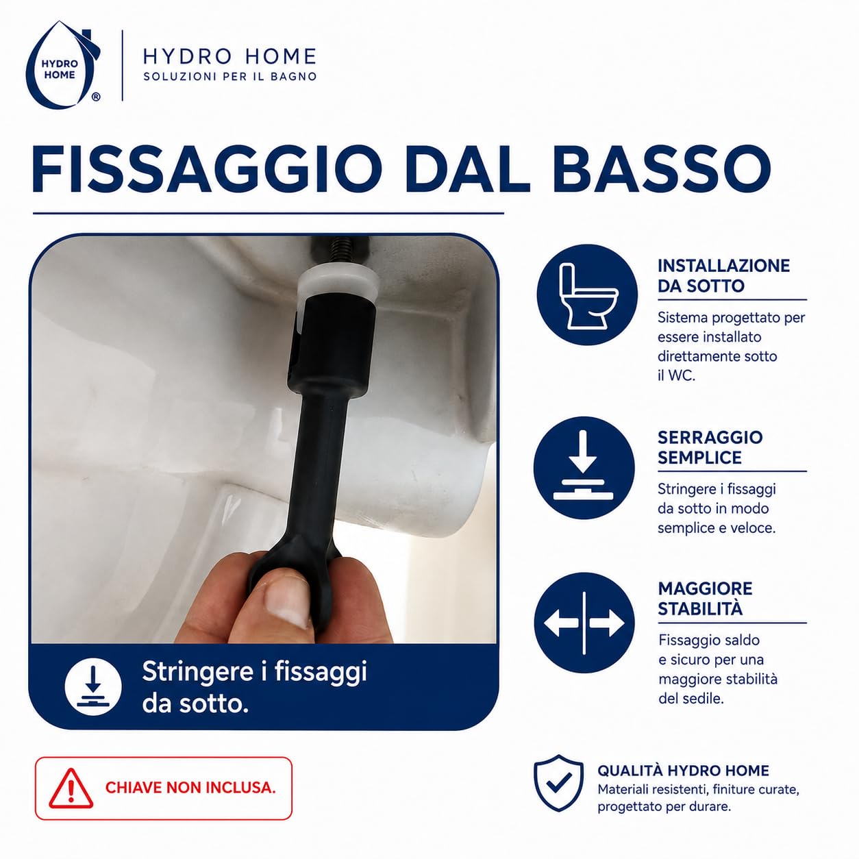 Hydro Home Copriwater Compatibile Ellisse Ideal Standard Bianco EUR, Sedile WC in MDF Verniciato, Tavoletta Water con Cerniere in Metallo e Fissaggio dal Basso