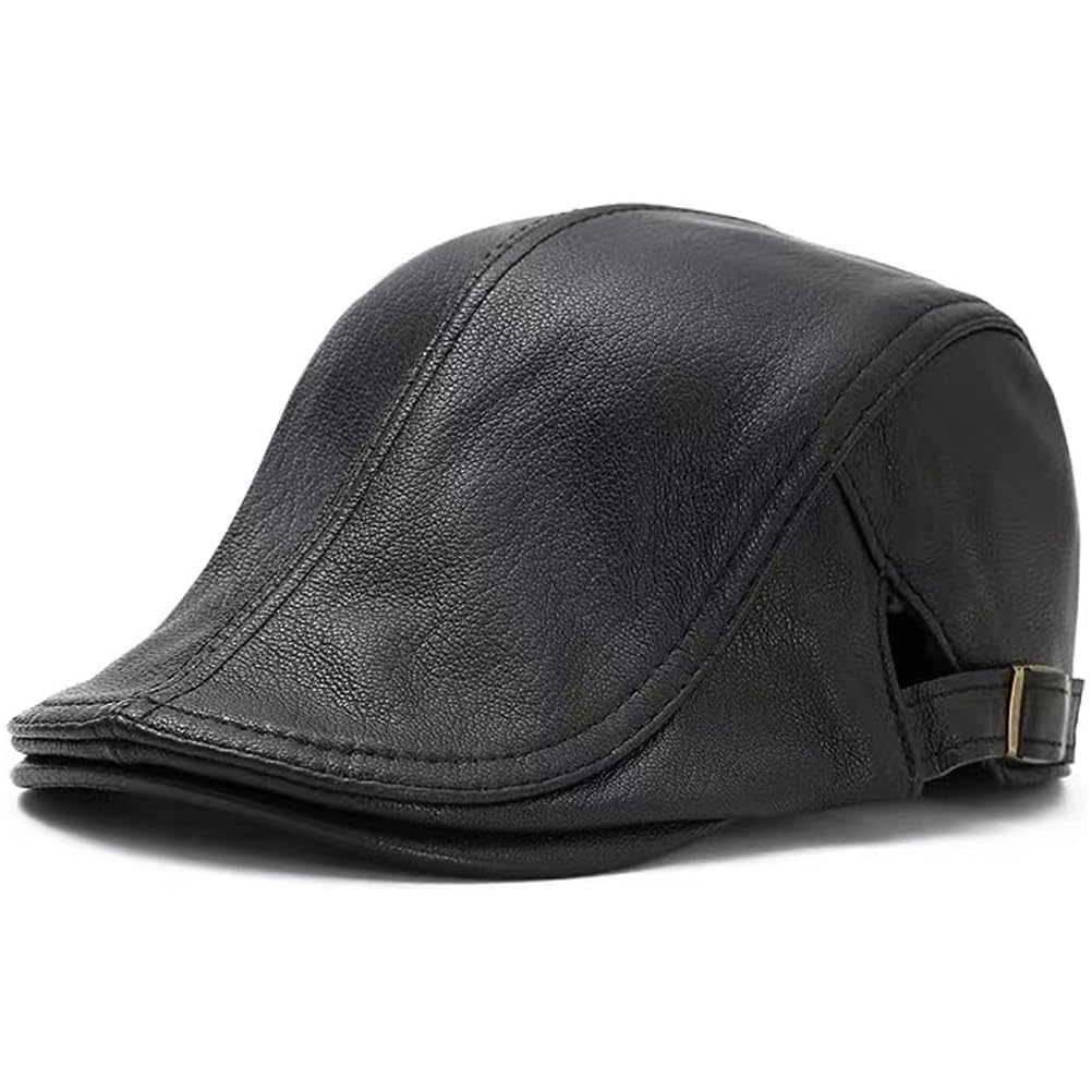MALINRSSEMen's Lambskin Leather Flat Cap Gatsby Ivy Cap Driving Newsboy Hat