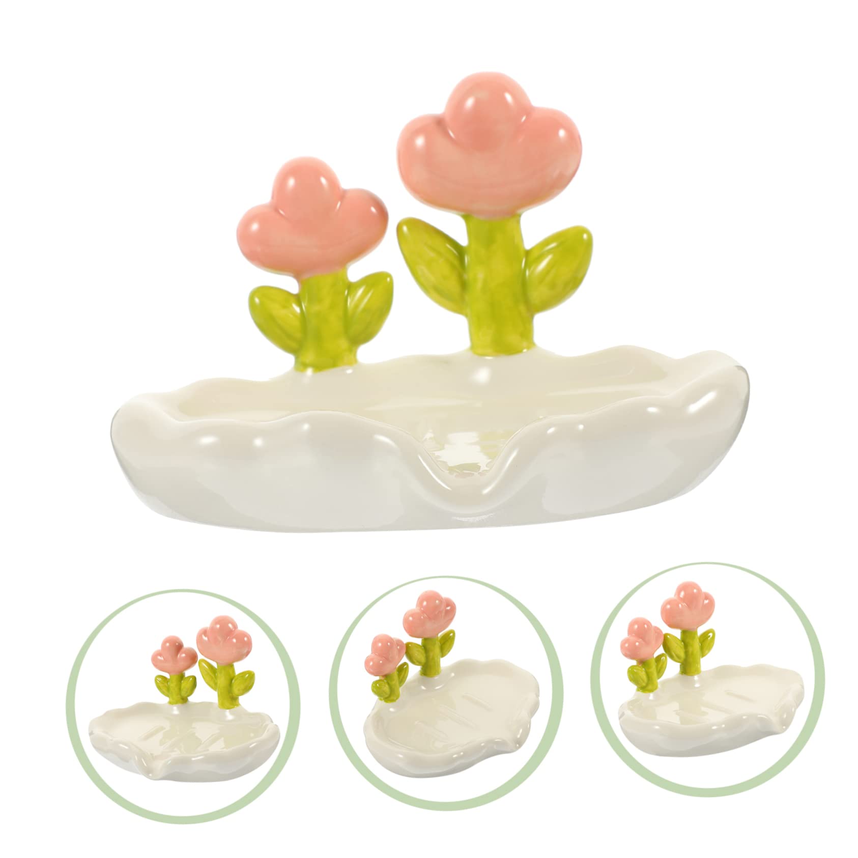 Jabonera de Cerámica Forma de Flor para Encimera de Baño | Escurridor Boca de Drenaje, Vierte el Agua al Lavabo, Uso en Tocador y Cocina