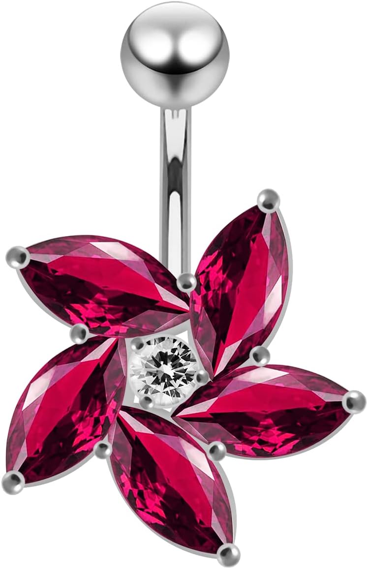 Fashion Swirl Flower Design 925 Sterling Silver with Stainless Steel Belly Ring - Belly Button jewelry - Navel jewelry