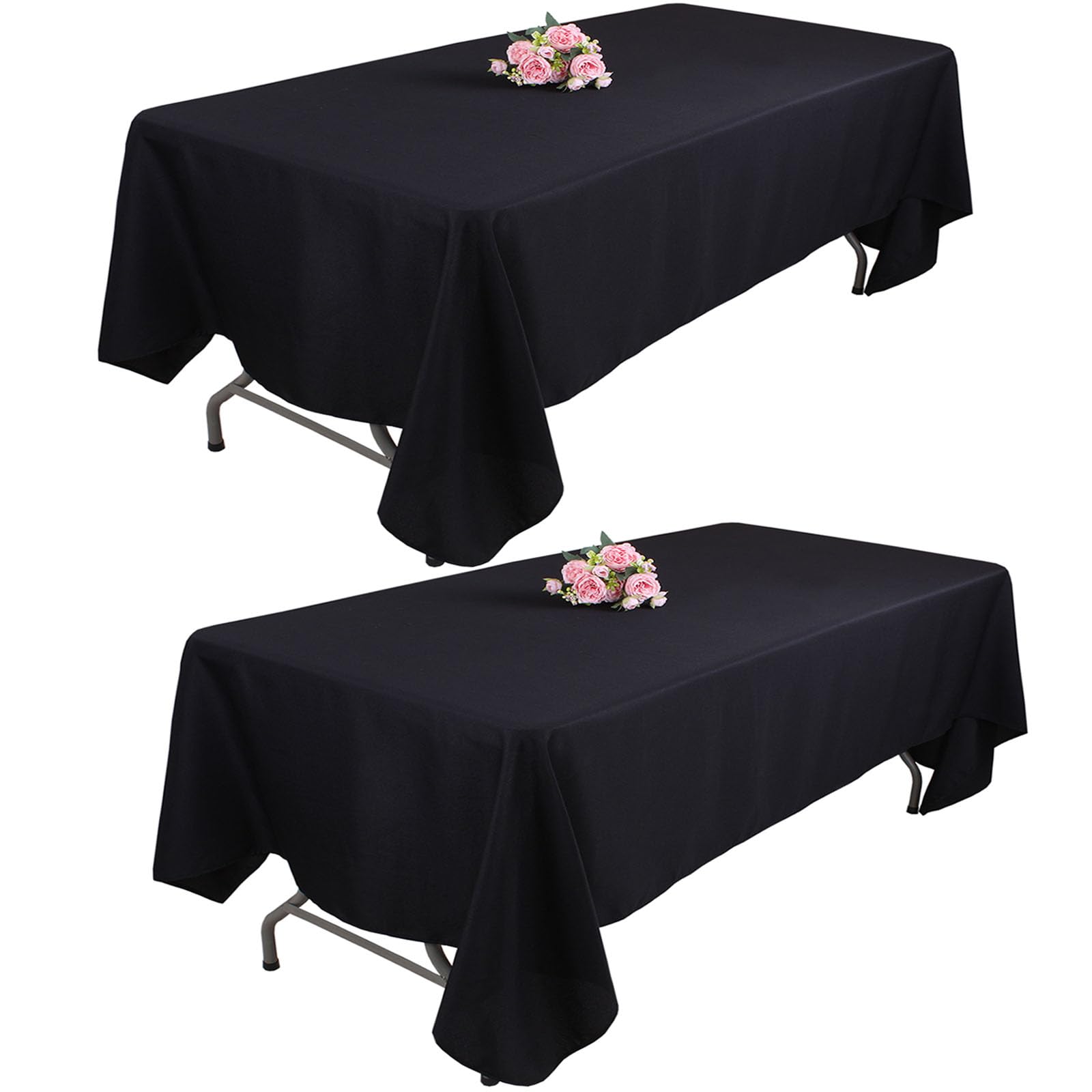 Samtress 2 Packs Black Tablecloths 60 x 102 Inch Reusable Polyester Black Tablecloths for Rectangle Tables Washable Fabric Table Cover for Holiday Party Wedding Party Dinner Baby Shower