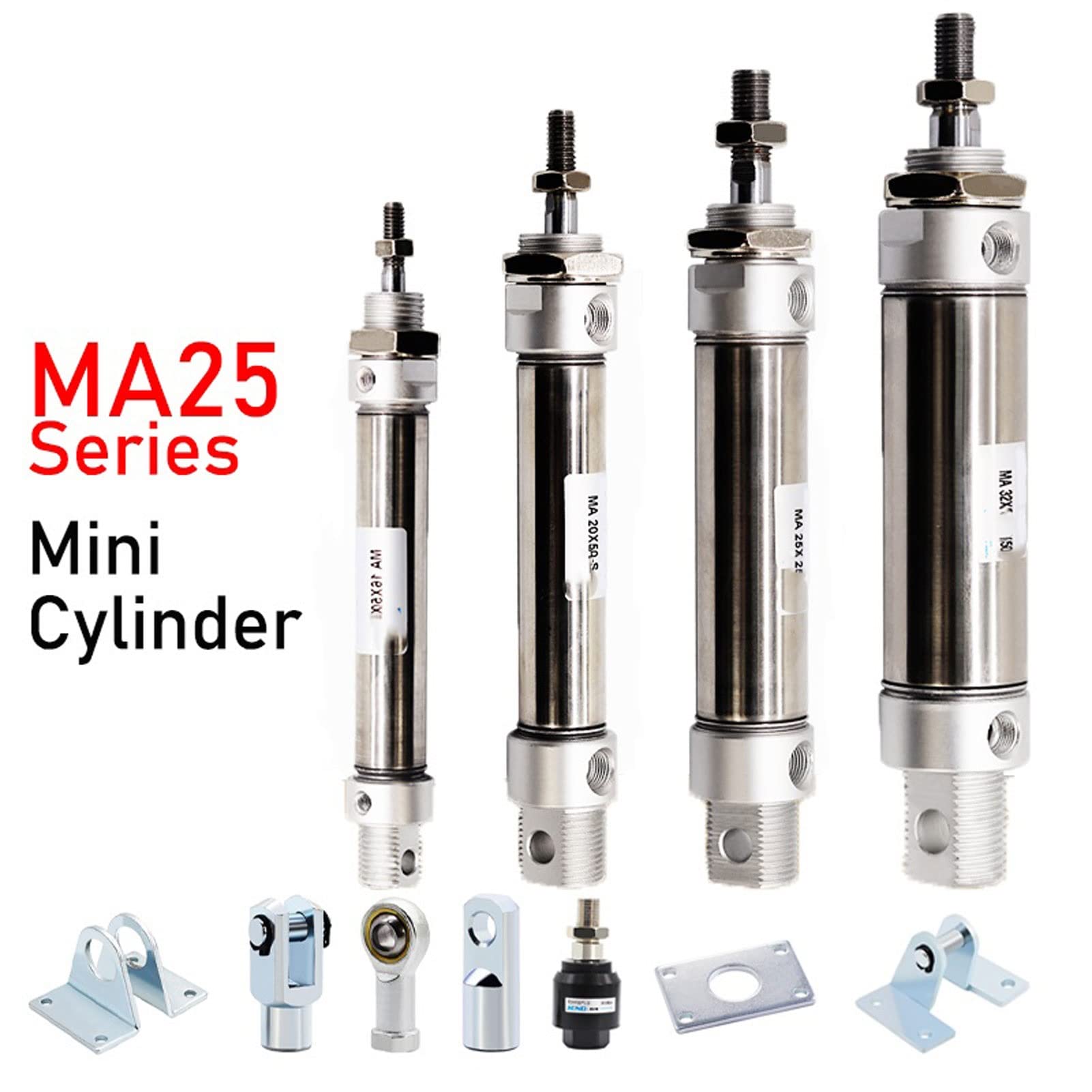 MA25 Luftzylinder Serie Edelstahl Magnetischer Ringhub 25-500 mm Doppeltwirkender Kleiner Mini-Pneumatikzylinder (Color : MA25x250, Size : with LB Accessories)