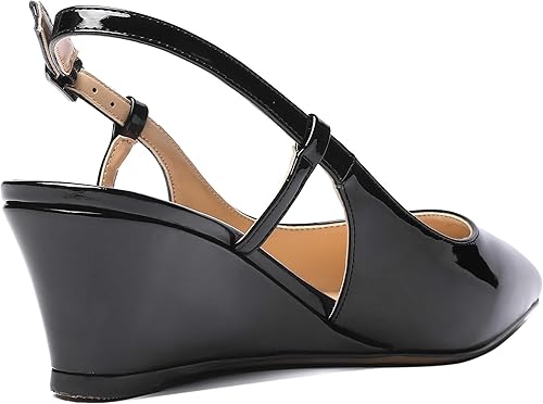 Miniatura 5 de MODENCOCO Zapatos de tacón bajo de cuña con hebilla y punta puntiaguda con hebilla para mujer de 2 pulgadas