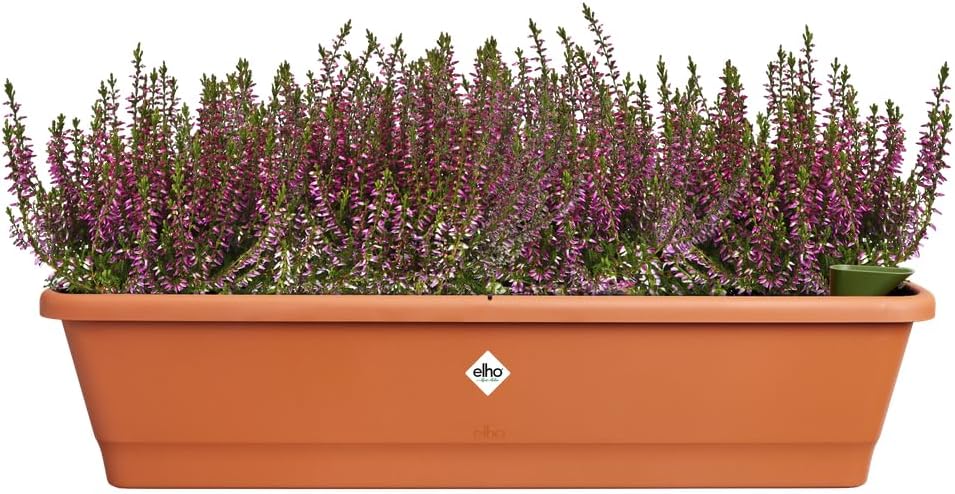 elho noa Balcony Trough XL - Balcony Planter with Water Reservoir - 100% Recycled Plastic - 78 x 20 x 17.8 cm - Brown/Terra