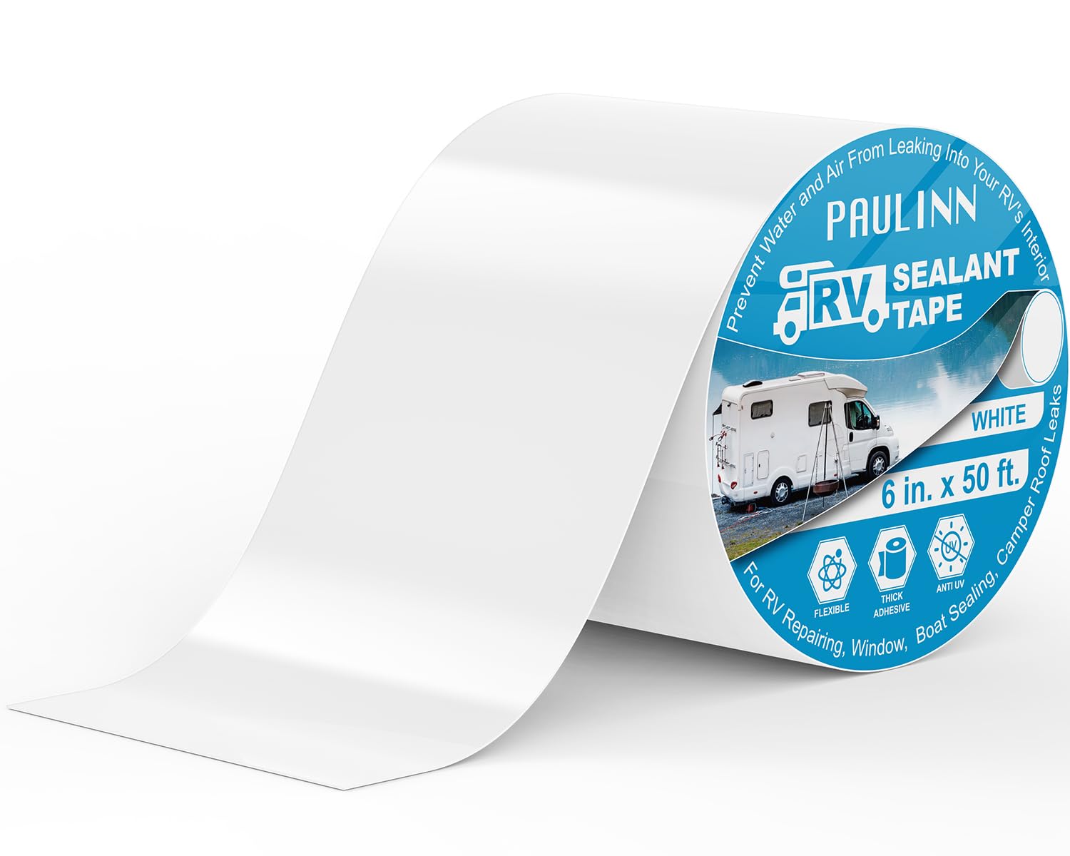 PAULINN RV Roof Sealant Tape, 6 Inch X 50 Foot Natural White Roofing Repair Tape, UV & Weatherproof Roof Seal Tape for RV Camper Trailer Boat Sealing
