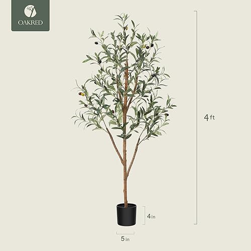 Miniatura 7 de OAKRED Árbol de olivo artificial de 7 pies, de grosor para interiores con tronco de madera natural y frutas realistas, olivo falso alto de seda para