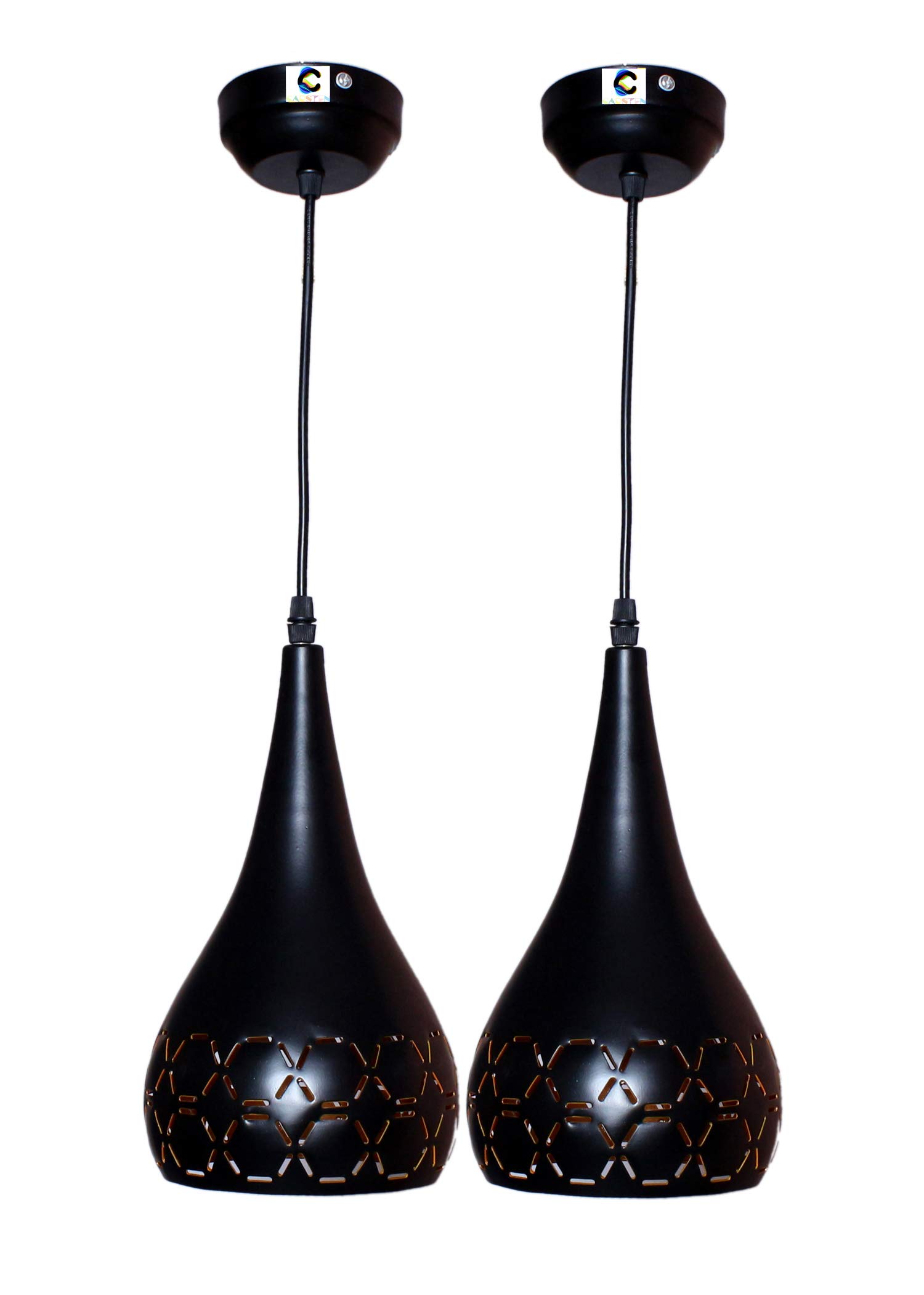 Carsten Pend06 Unique and Decorative Fancy Hanging Light Pendant Light for Ceiling to decor Your Bar Restaurant Bedroom Drying Room (Matt-Black) - Pack of 2