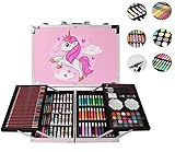 SHUDAUSHI® Unicorn Art & Craft Painting Box, Big Coloring Suitcase Multiple 145 Color Kit, Professional Drawing Water Color Pencils, Oil Pastel, Sketches & Acrylic Paint Brush Birthday Gift for Girls