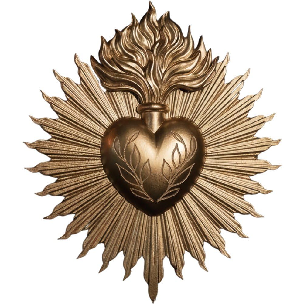 Luxylei Sacred Hearts Wall Plaque Heart Box Ex Voto Prayer Holder Art Home Gothic Statue Wall Hanging Sculpture for Hotel Porch Entrance