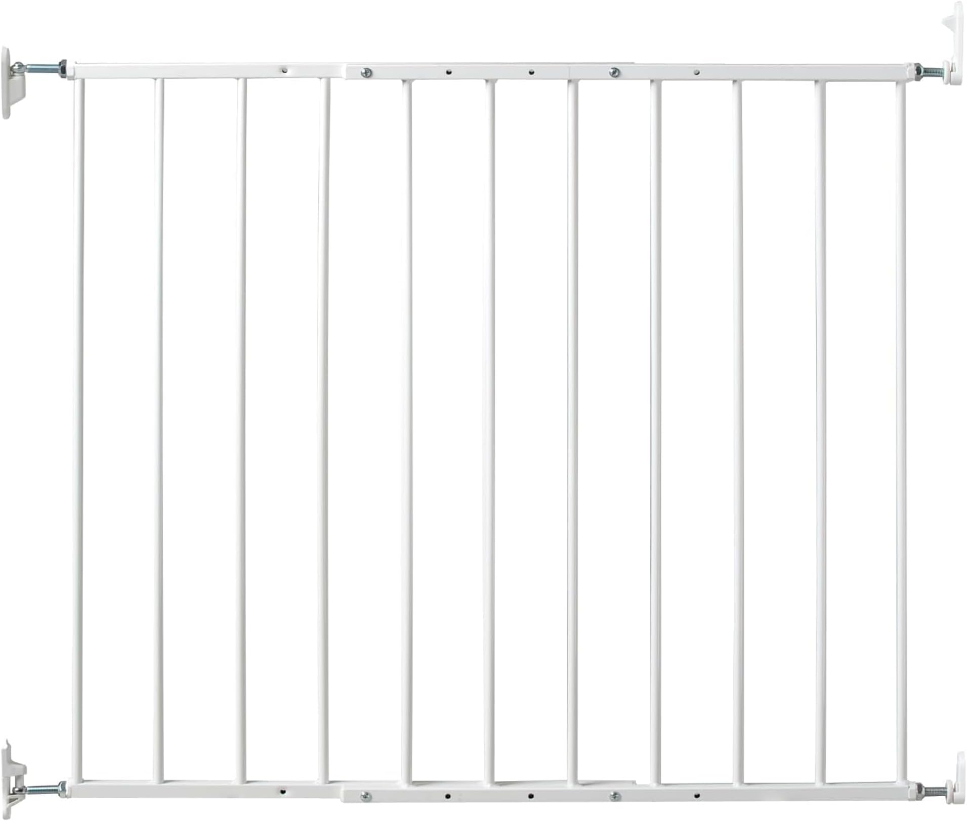 24.75-42.5" Safeway Walk Through Baby Gate for Stairs and Doorways | No-Trip Top of Stairs Baby Gate No Bottom Bar | Quick-Release Mounted Hardware for Security and Easy Removal (White)
