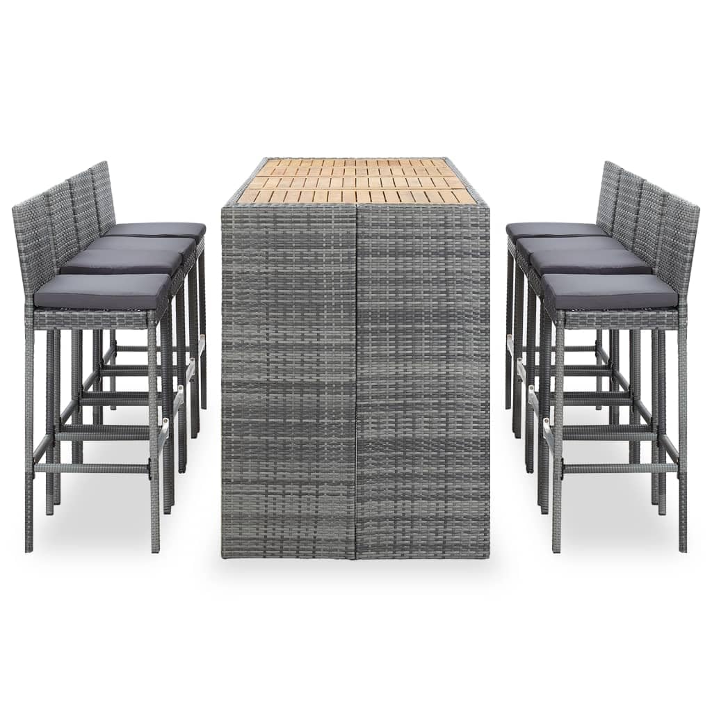 vidaXL Muebles de Bar Jardín 9 Piezas Patio Conjunto Casa Exterior Comedor Aire Libre Asientos Balcón Ratán Sintético Gris Madera Acacia