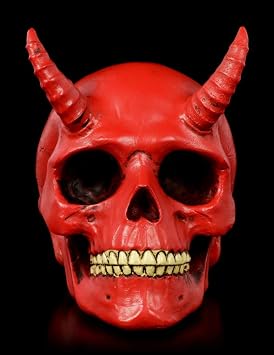 Figuren Shop GmbH Gothic Devil Skull with Horns - Red Demon Fantasy Scull Hand Painted H 9 cm