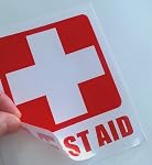 Outdoor/Indoor (4 Pack) 127mm x 101.6mm (5 inch X 4 inch) Emergency First Aid Kit Window Door Wall Medical Safety Warning Alert Sticker Decals - Back Self Adhesive Vinyl