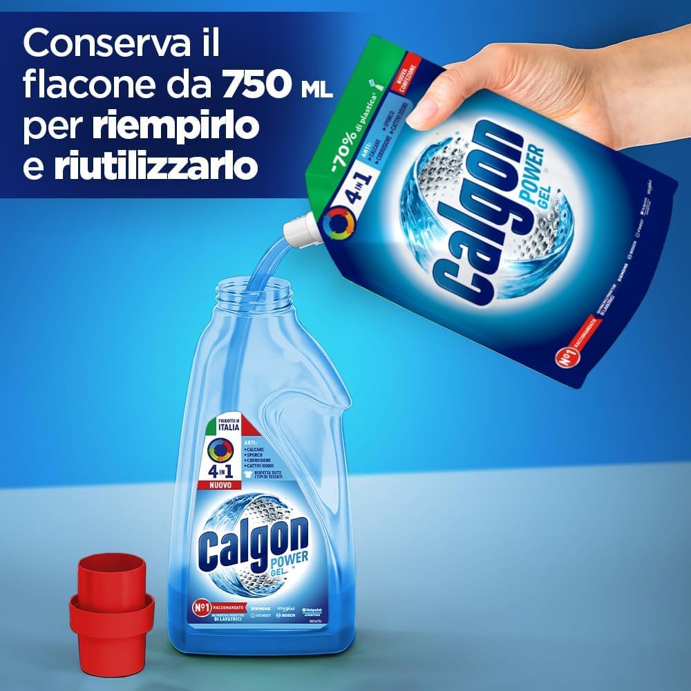 Calgon Power Gel Anticalcare Lavatrice 4 in 1, 1.2l Additivo per Capi Morbidi, per una Protezione da Calcare, Corrosione, Sporco e Cattivi Odori