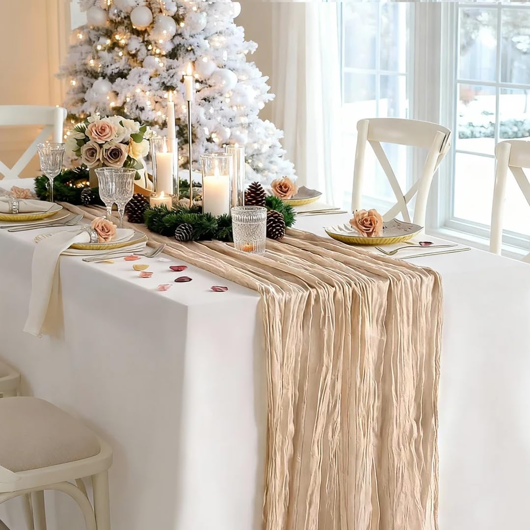 MLMW 160 Inch Black Cheesecloth Table Runner - 13.3ft Boho Gauze Runner For Halloween, Thanksgiving, Wedding, Party Decor