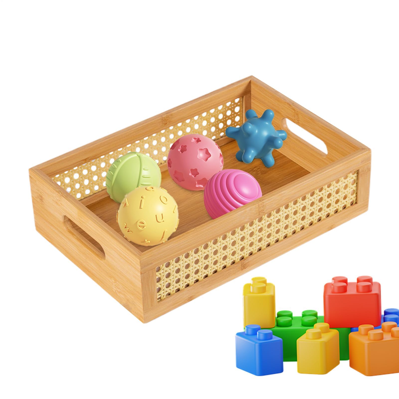 Basket Storage Box Kitchen Woven - Rustic Rattan Organizer,Bin Boho Style Container with Carry Handles
