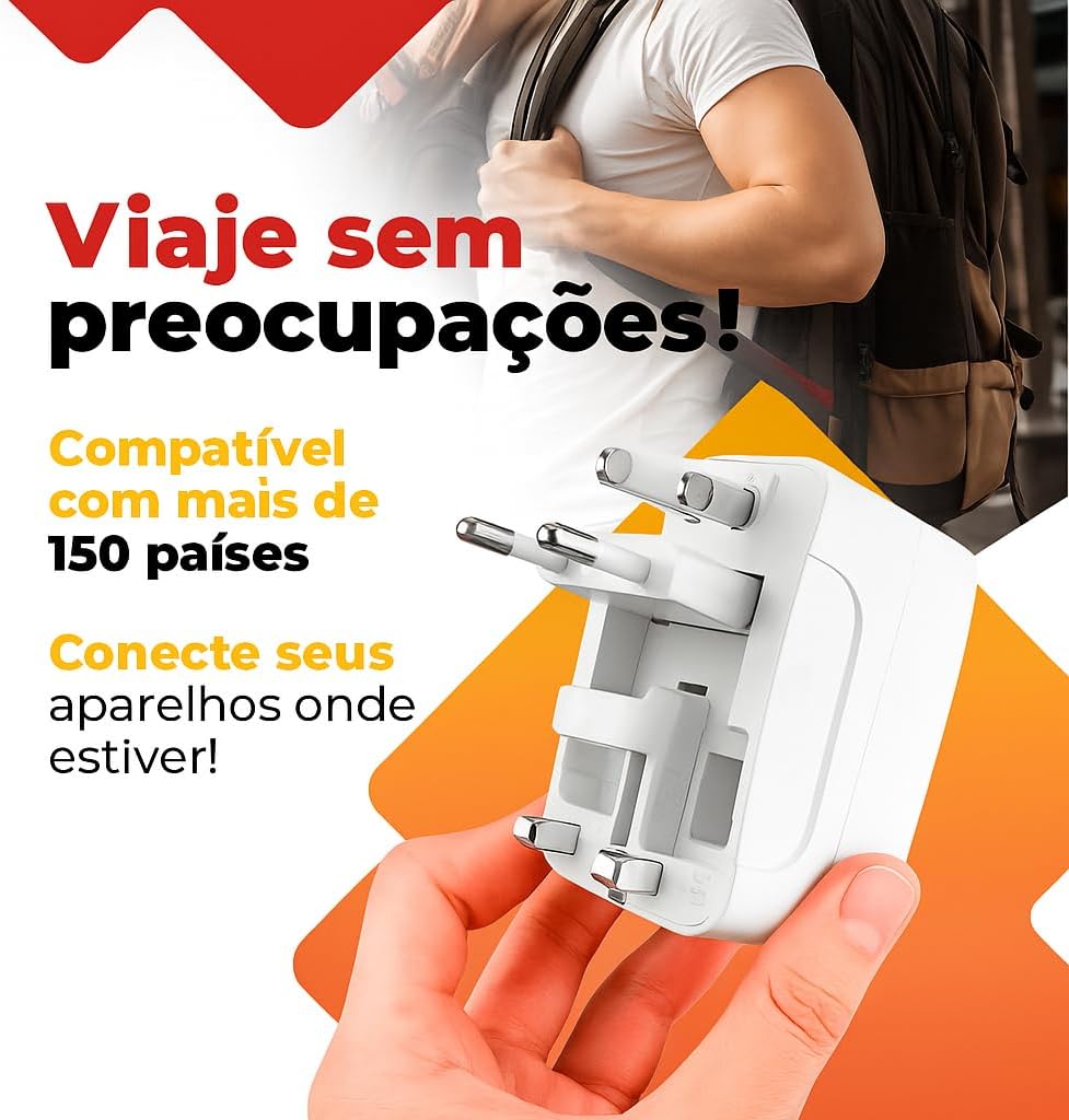 Adaptador Tomada Universal Padrão 150 Países Internacional Bivolt Estados Unidos Europa China Reino Unido Argentina EUA UK CH Ideal para Viagens Internacionais (01 UNIDADE)