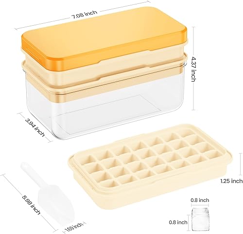 Miniatura 46 de Bandeja para cubitos de hielo con tapa y contenedor, 32 moldes para cubitos de hielo, bandejas de hielo para congelador, molde de bandeja
