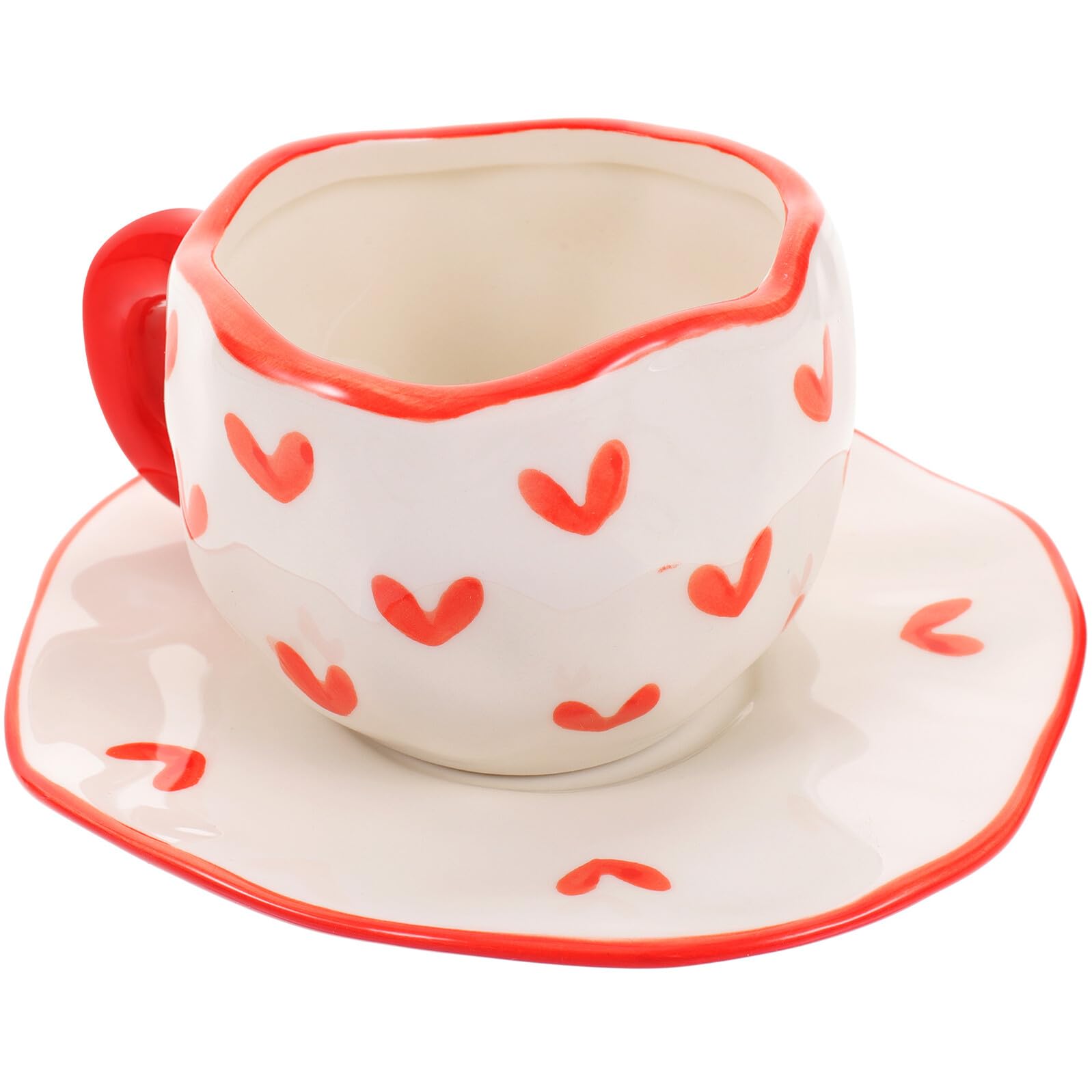 Taza de café con platillo de cerámica roja que mantiene tu bebida caliente y con estilo