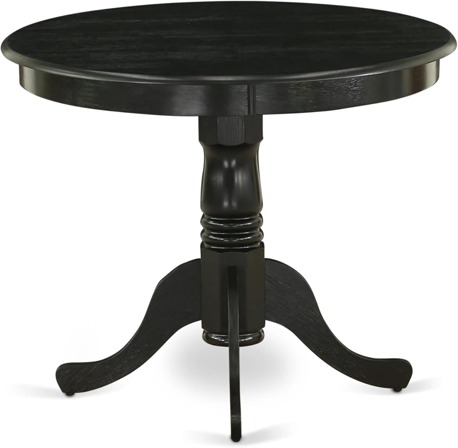 East West Furniture AMSI3-ABK-48 3 Piece Modern Dining Table Set Contains a Round Kitchen Table with Pedestal and 2 Coffee Linen Fabric Parsons Dining Chairs, 36x36 Inch, Wirebrushed Black